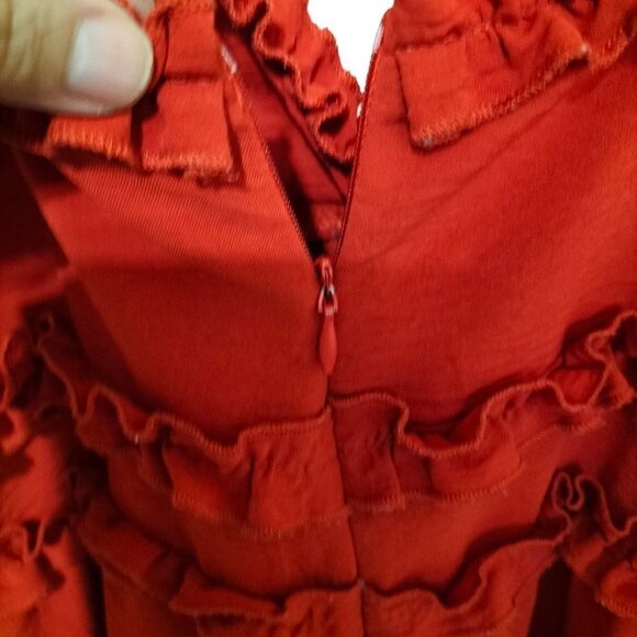 (652) Iris Valentine Burnt Orange Ruffle Trim Romper Size Medium - Picture 5 of 6